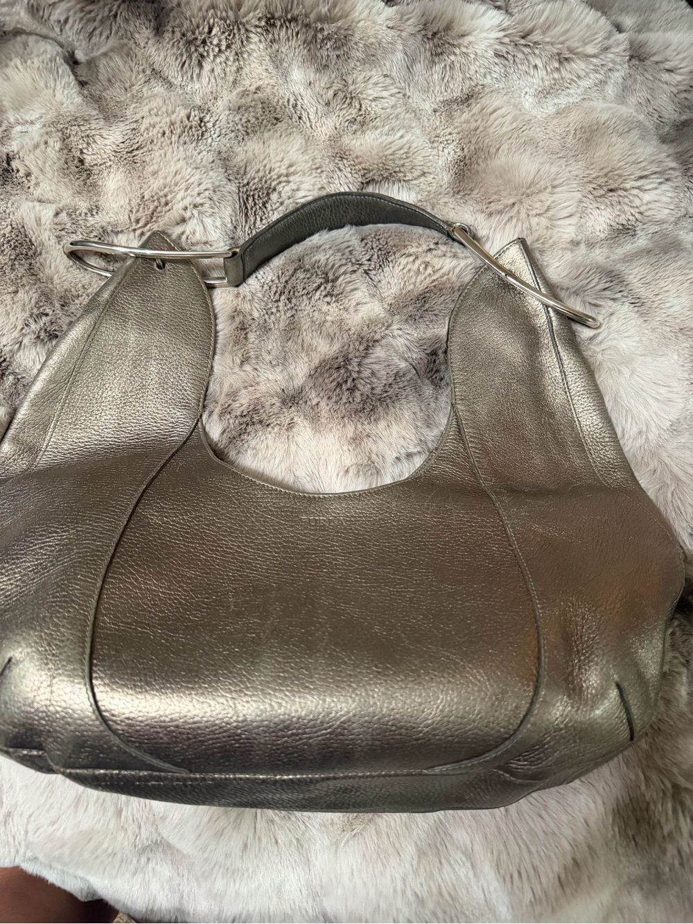 Furla Metallic Silver Leather Hobo Shoulder Bag